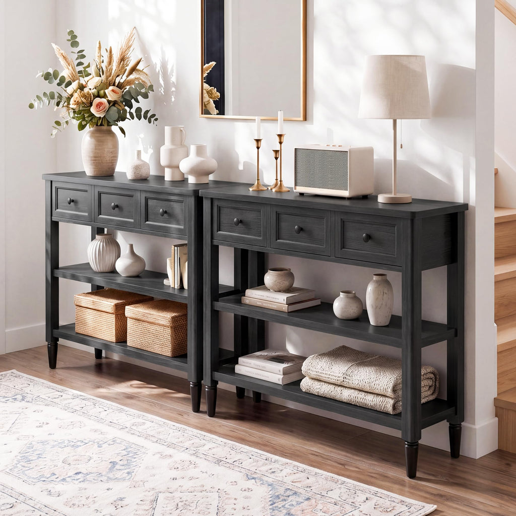 43" Farmhouse Entryway Table with 3 Drawers 2 Shelves A4801