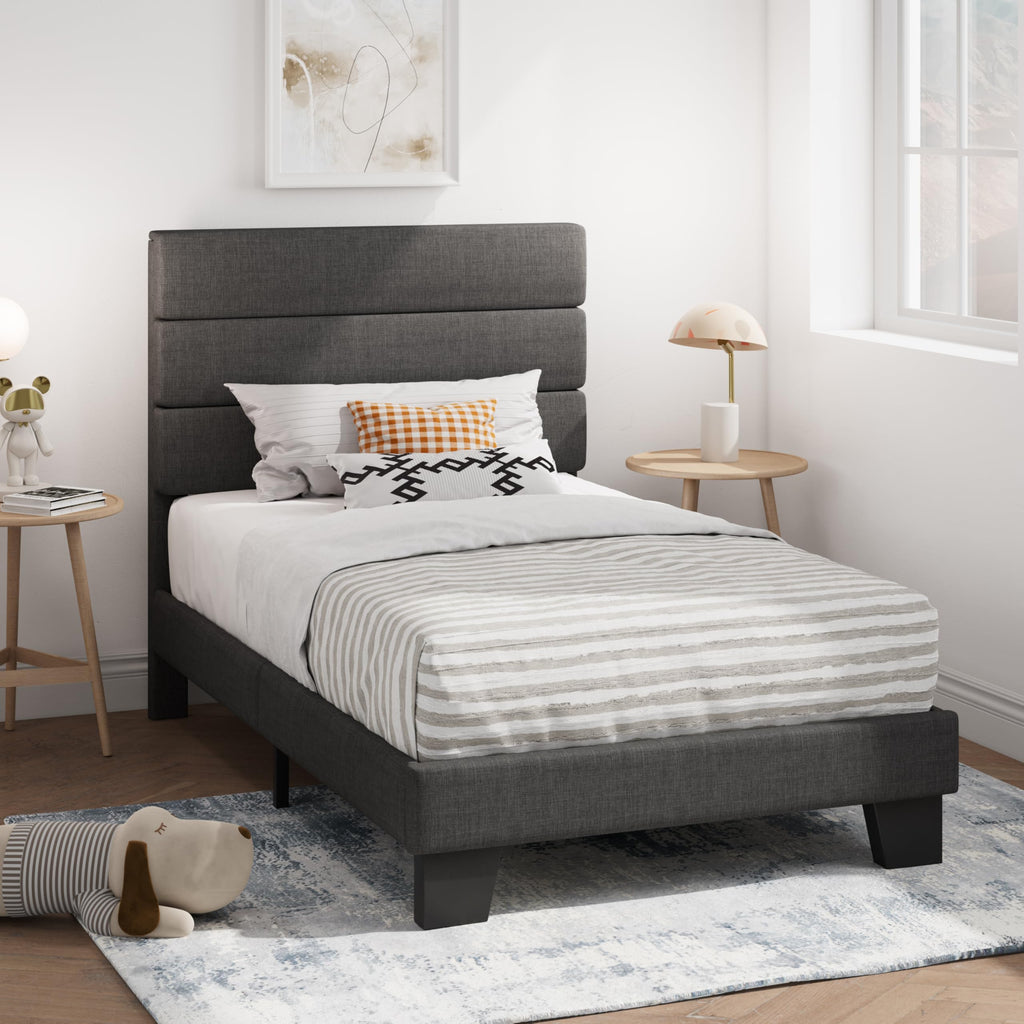 Twin Platform Bed Frame with Upholstered Fabric Headboard S713602