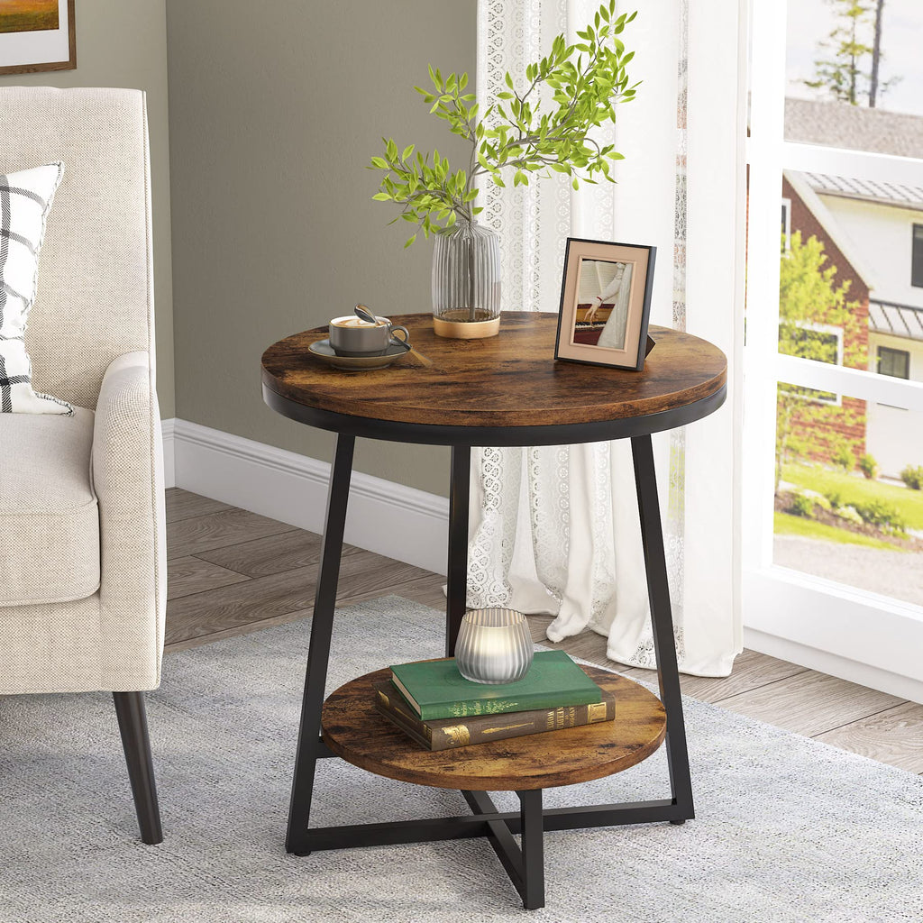 2 Tier Round End Table with Storage Shelf A1117