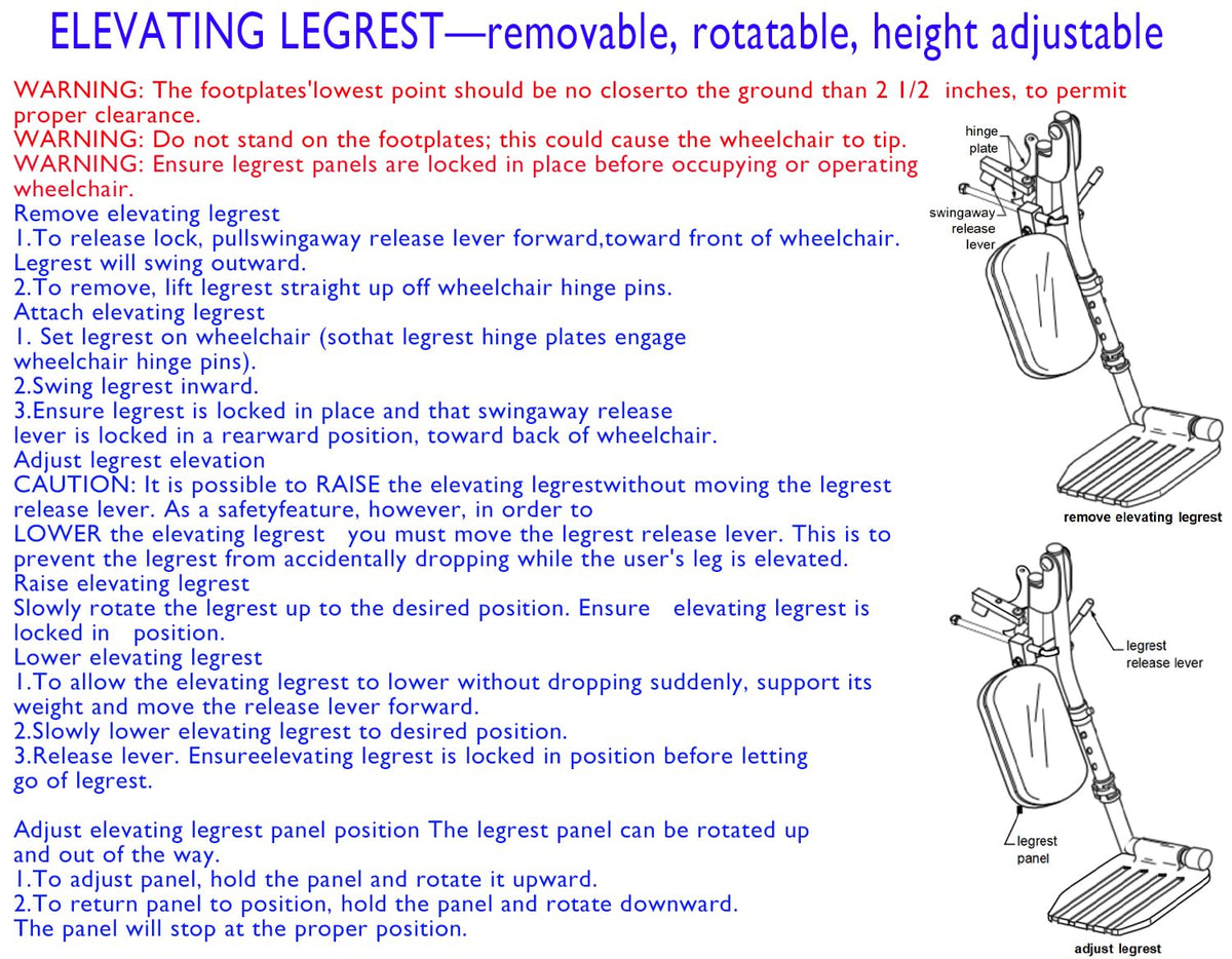 Wheelchair Elevating Leg Rests with Padded Calf Pad and Composite Footplates, 1 Pair V644