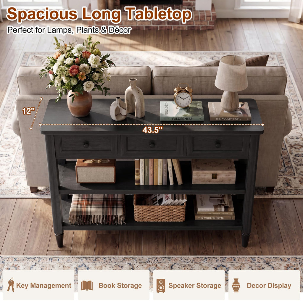 43" Farmhouse Entryway Table with 3 Drawers 2 Shelves A4801