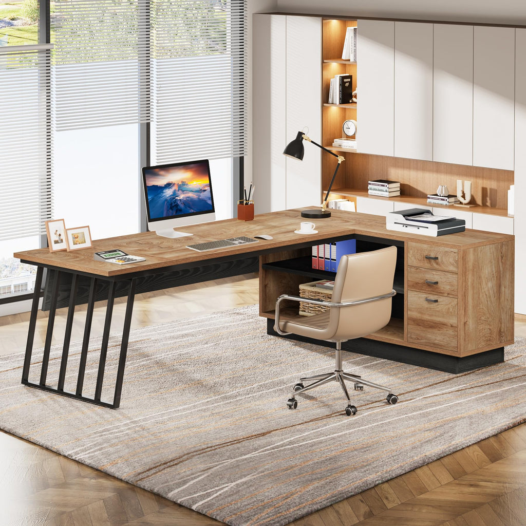 71-Inch L-Shaped Executive Desk with Cabinet J302023