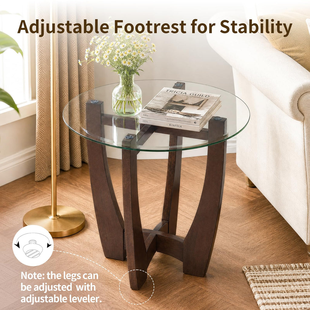 Round Glass End Table with Wood Base Z404150