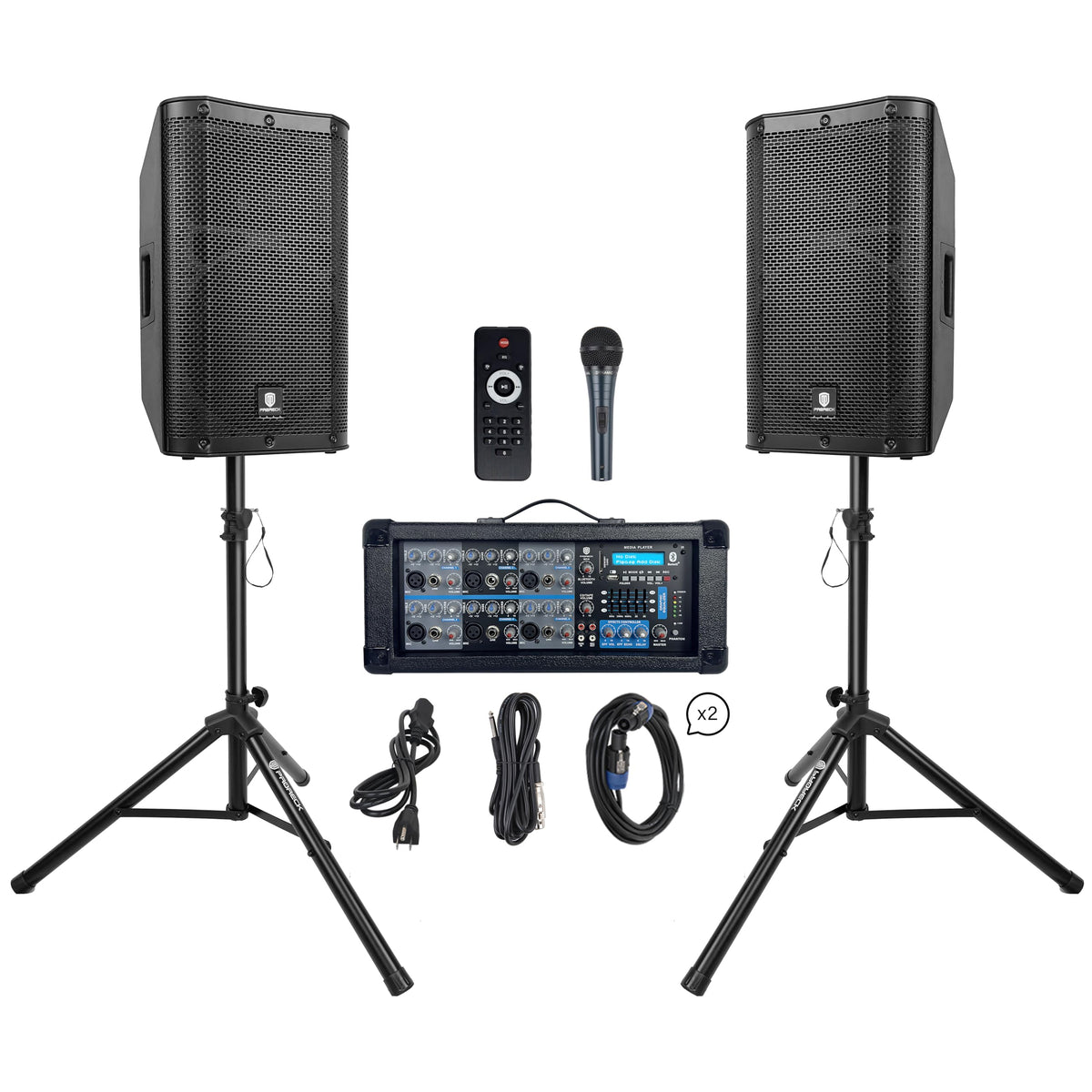 2500W Bluetooth PA Speaker System with Powered Mixer and Passive Speakers I57602