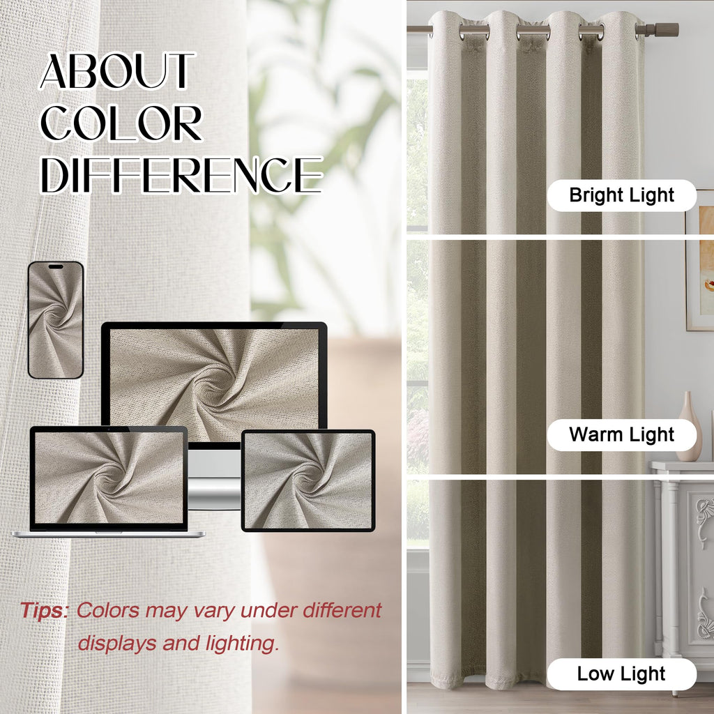 Blackout Linen Curtains 92 Inch 2 Panels H5051