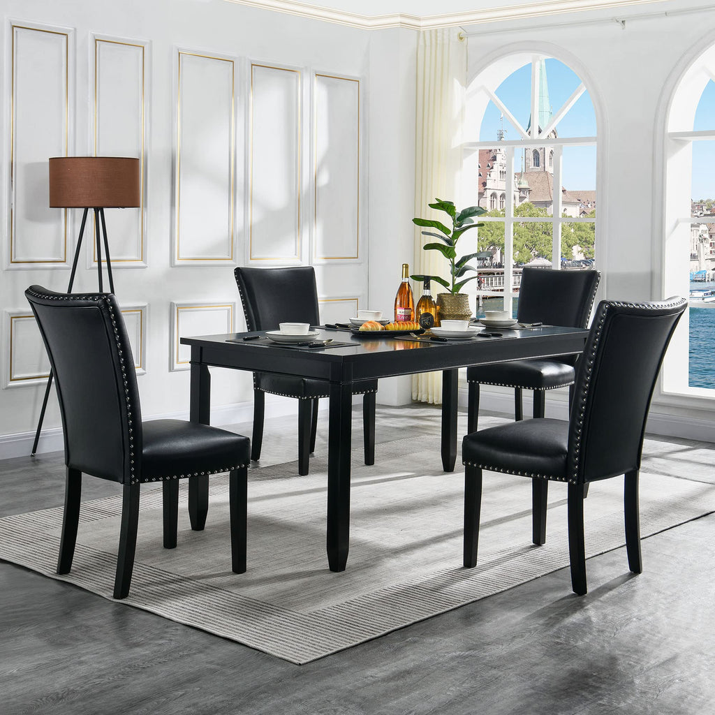 Black PU Leather Upholstered Dining Chairs Set of 2 V85684