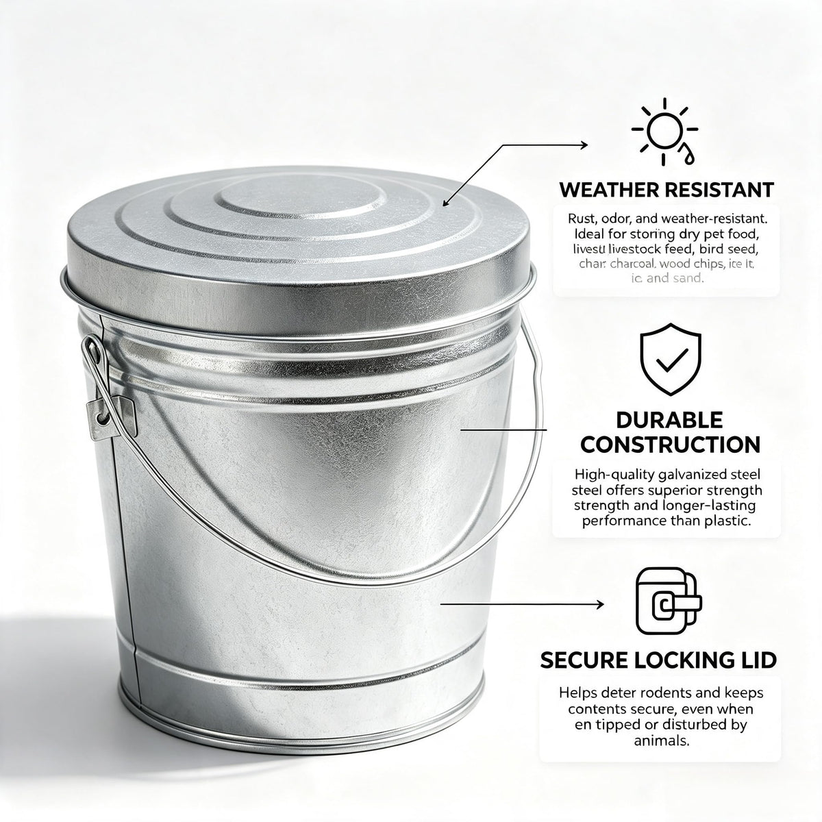 6 Gallon Galvanized Metal Trash Can with Locking Lid Z223758