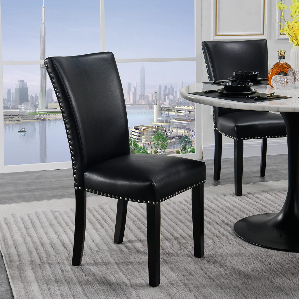 Black PU Leather Upholstered Dining Chairs Set of 2 V85684