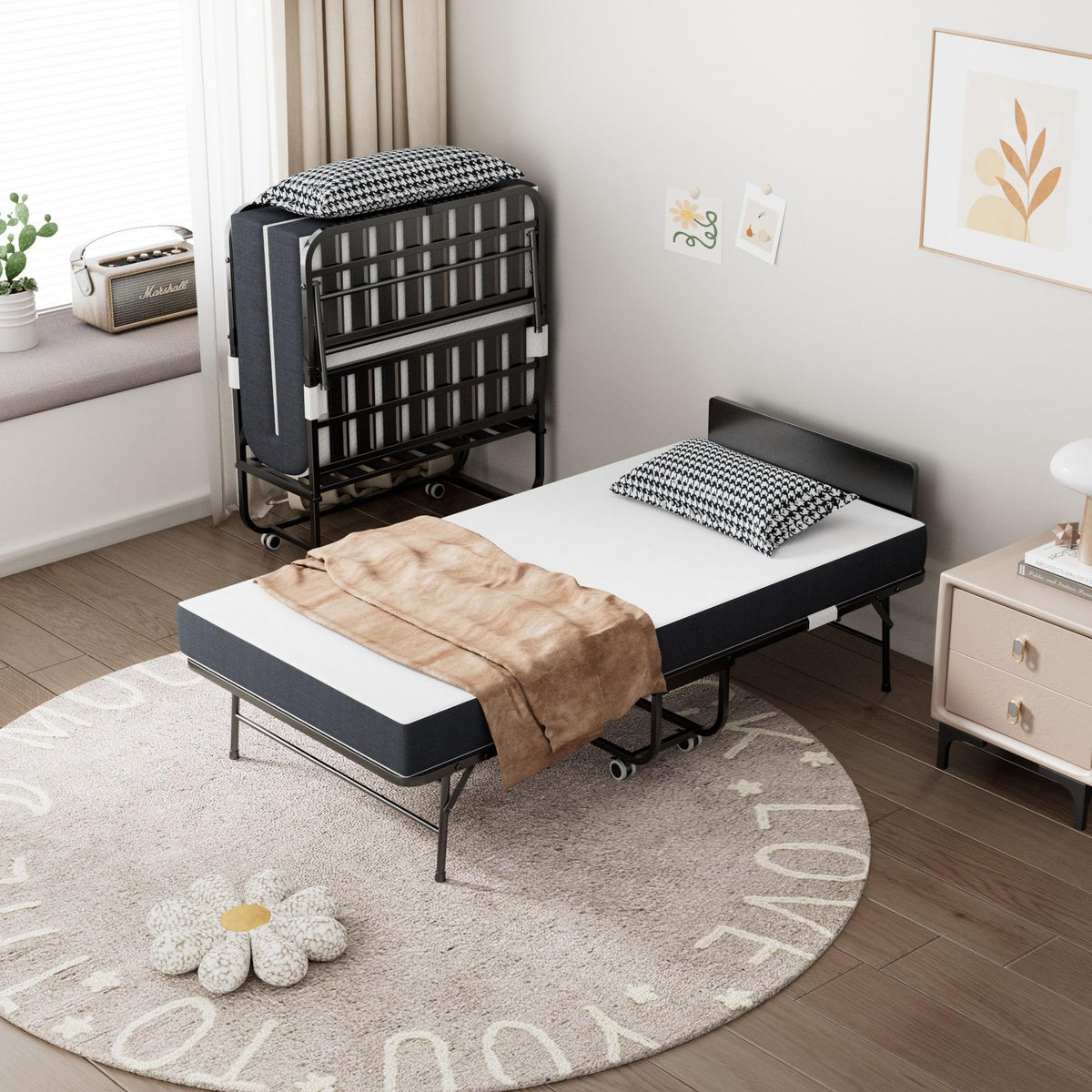 Folding Bed with Mattress, 75" x 38" Twin Size R3787