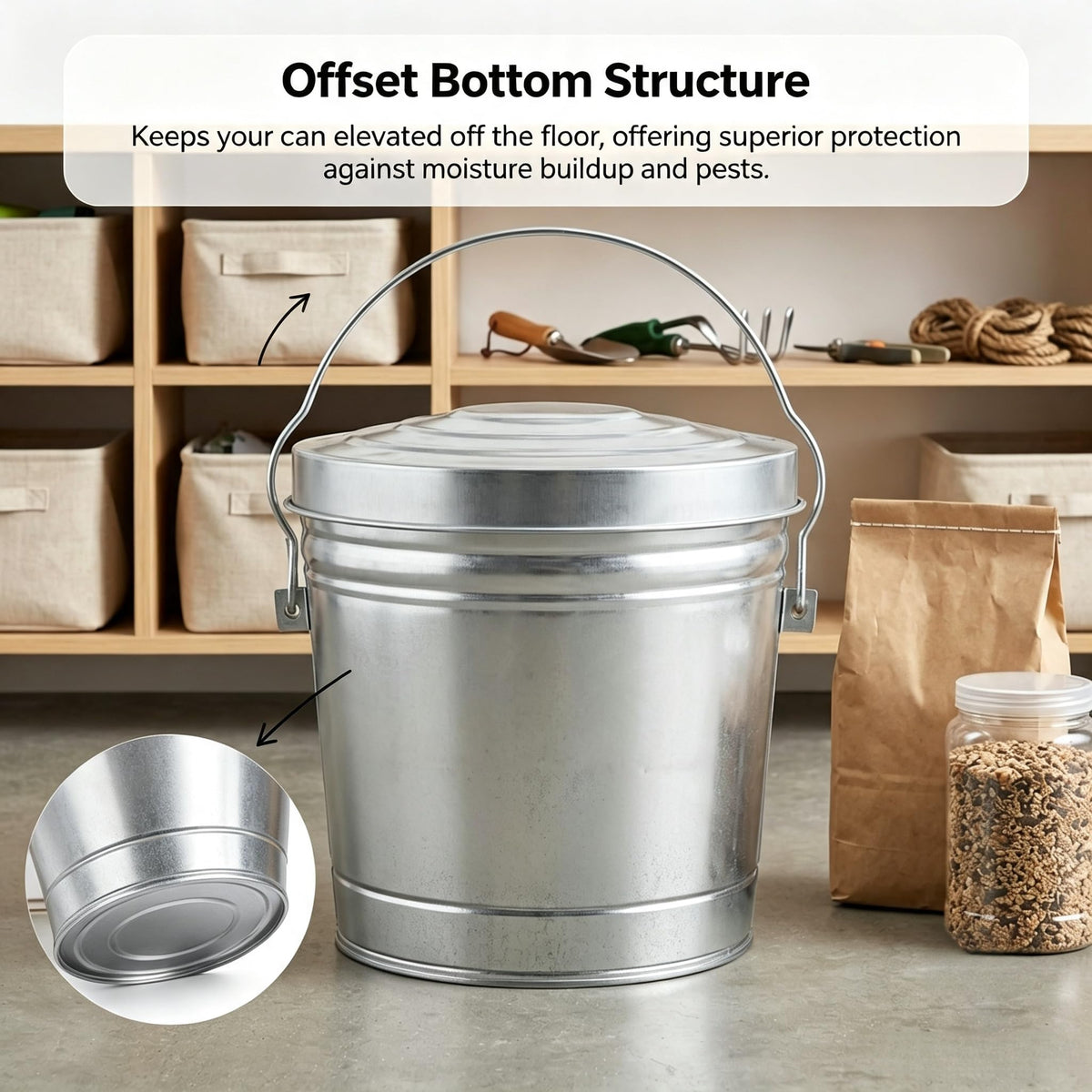 6 Gallon Galvanized Metal Trash Can with Locking Lid Z223758