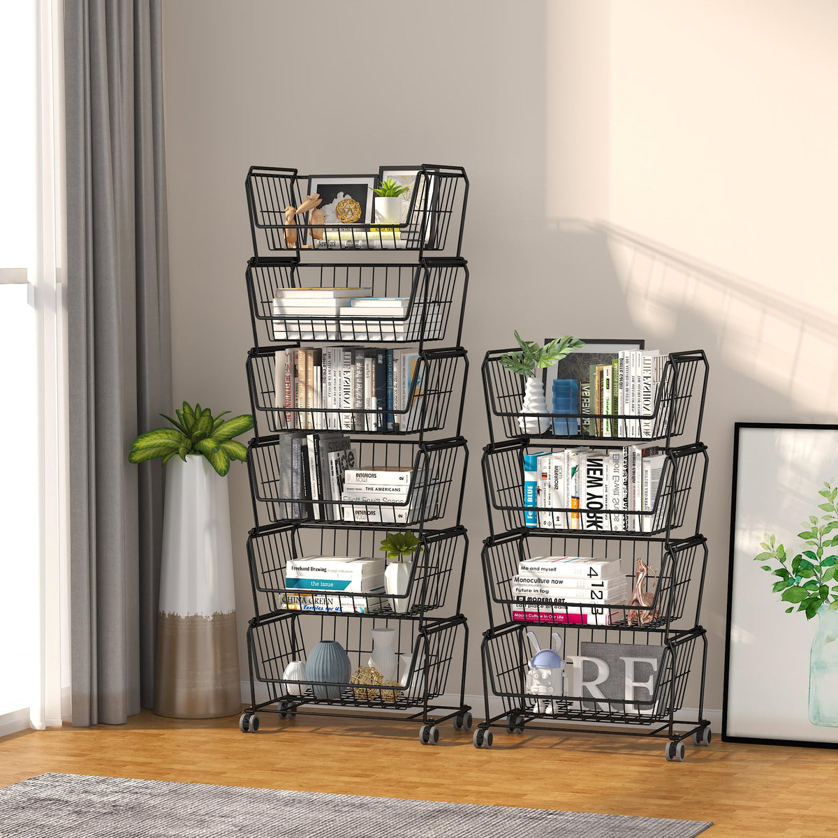 4-Tier Stackable Wire Storage Baskets with Wheels D89600