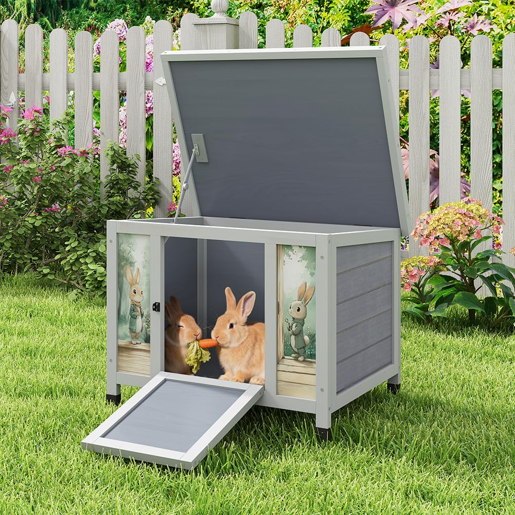 24 Inch Weatherproof Wooden Rabbit Hutch with Non-Slip Ramp N68517