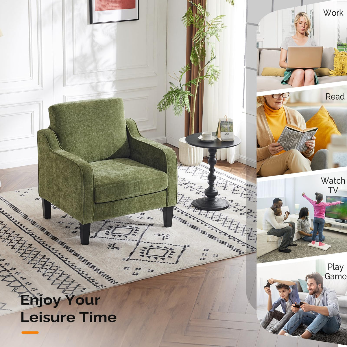 Olive Green Chenille Accent Chairs Set of 2 X384240