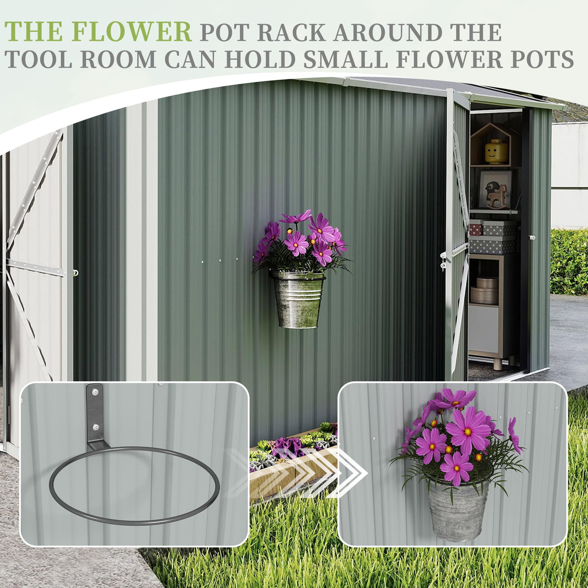 10x12 FT White Metal Storage Shed with Lockable Doors Y78239