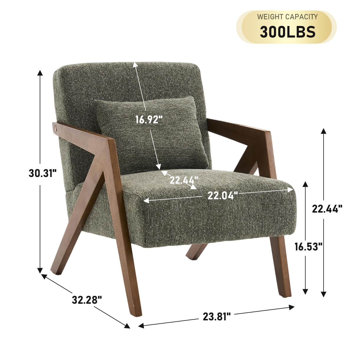 Mid-Century Modern Chenille Accent Chair Set of 2 with Wood Frame A1382