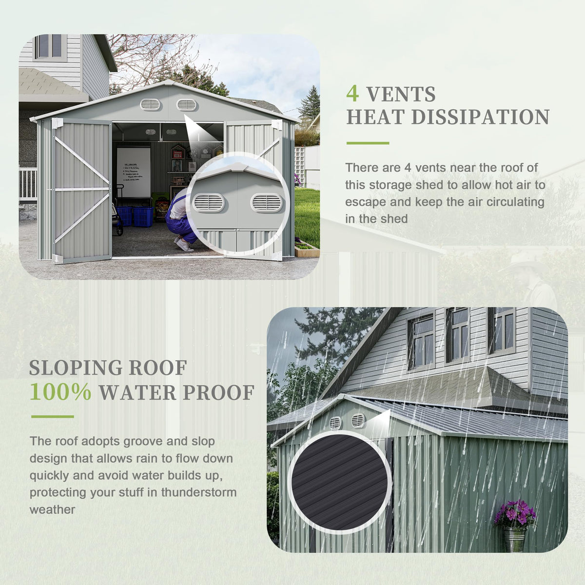 10x12 FT White Metal Storage Shed with Lockable Doors Y78239