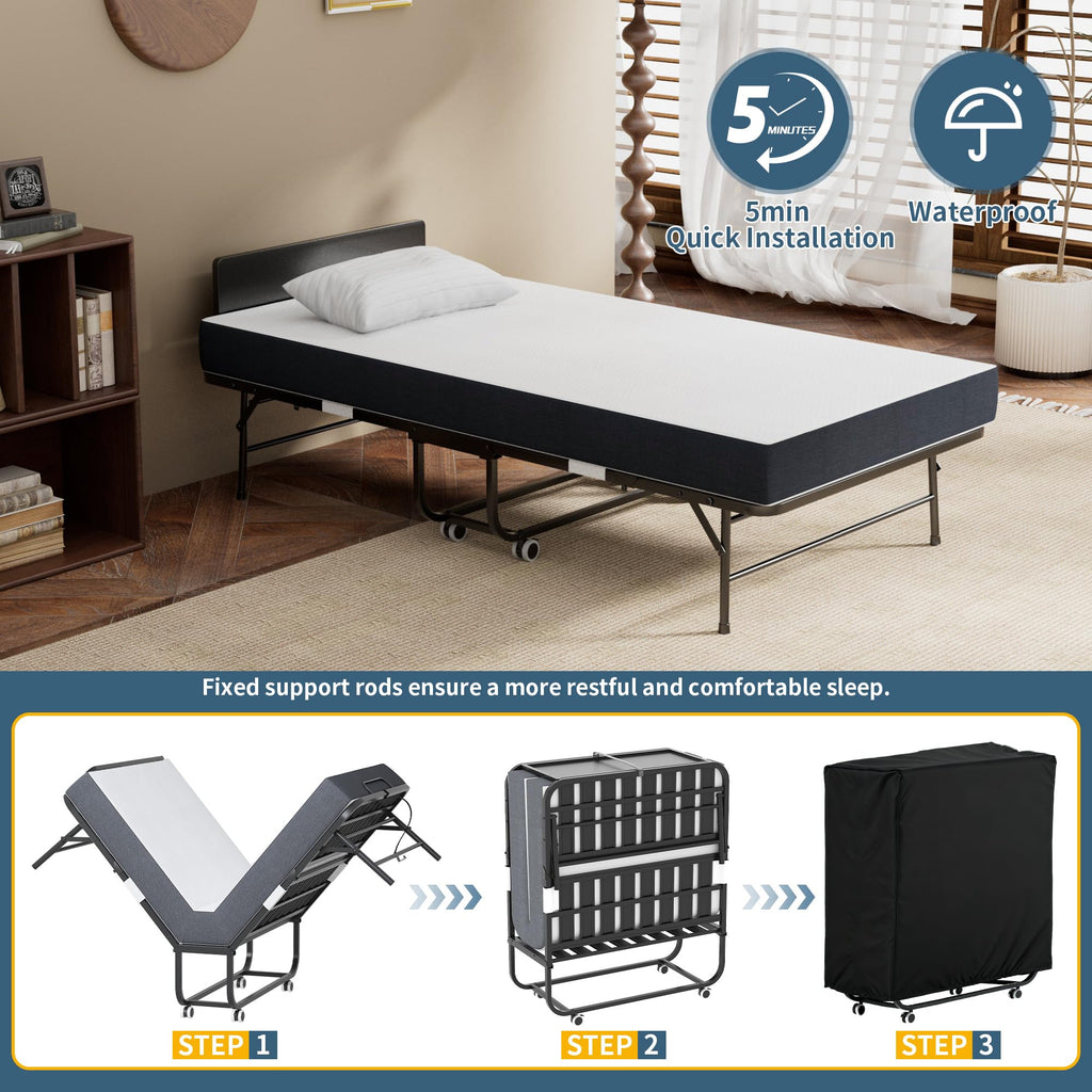 Folding Bed with Mattress, 75" x 38" Twin Size R3787