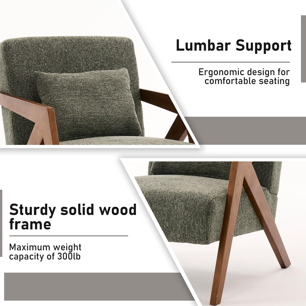 Mid-Century Modern Chenille Accent Chair Set of 2 with Wood Frame A1382