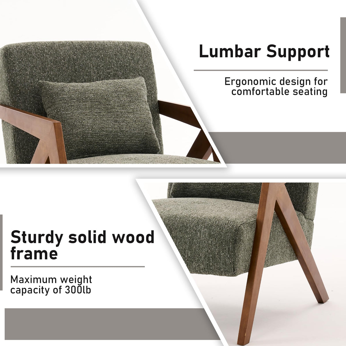 Mid-Century Modern Chenille Accent Chair Set of 2 with Wood Frame A1382