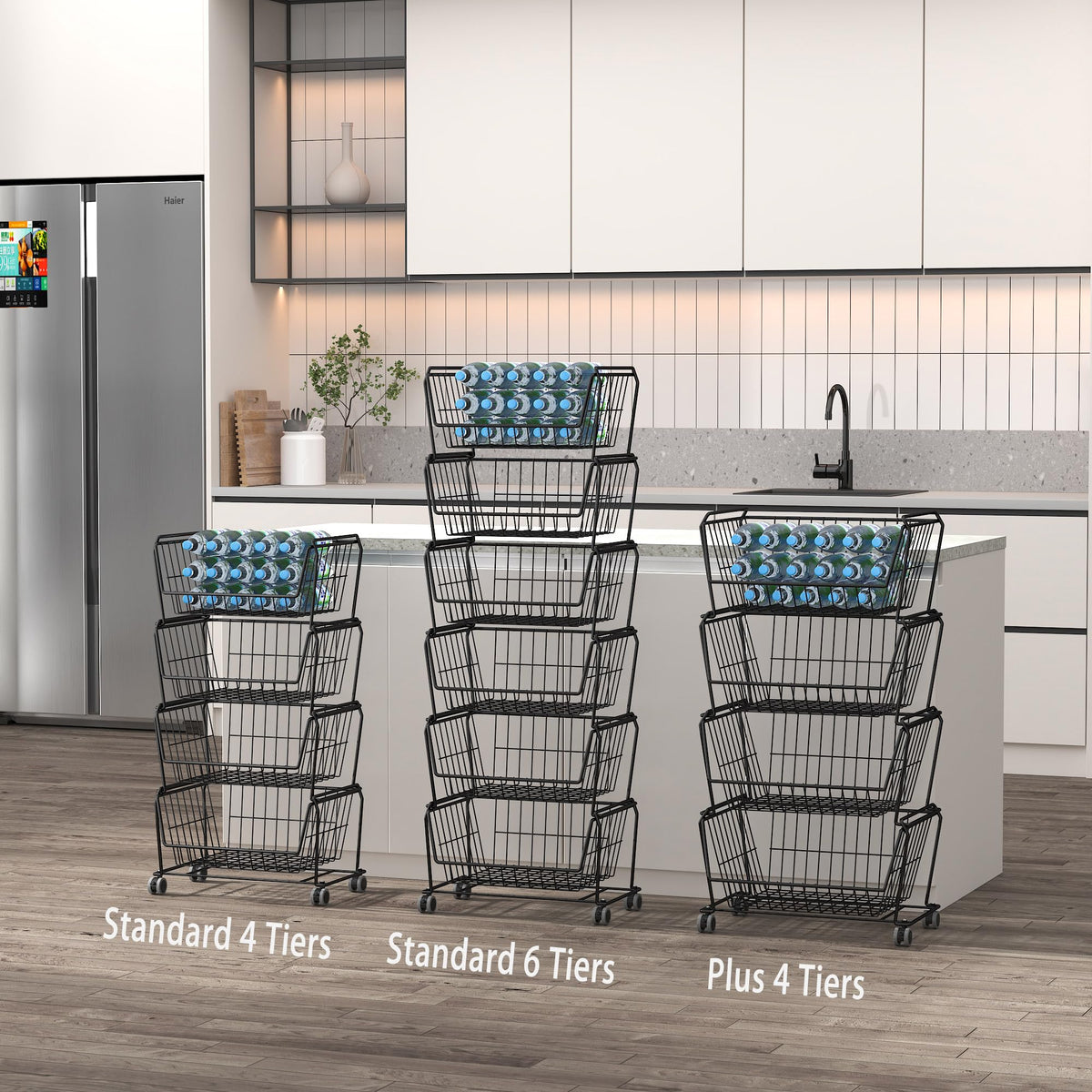 4-Tier Stackable Wire Storage Baskets with Wheels D89600