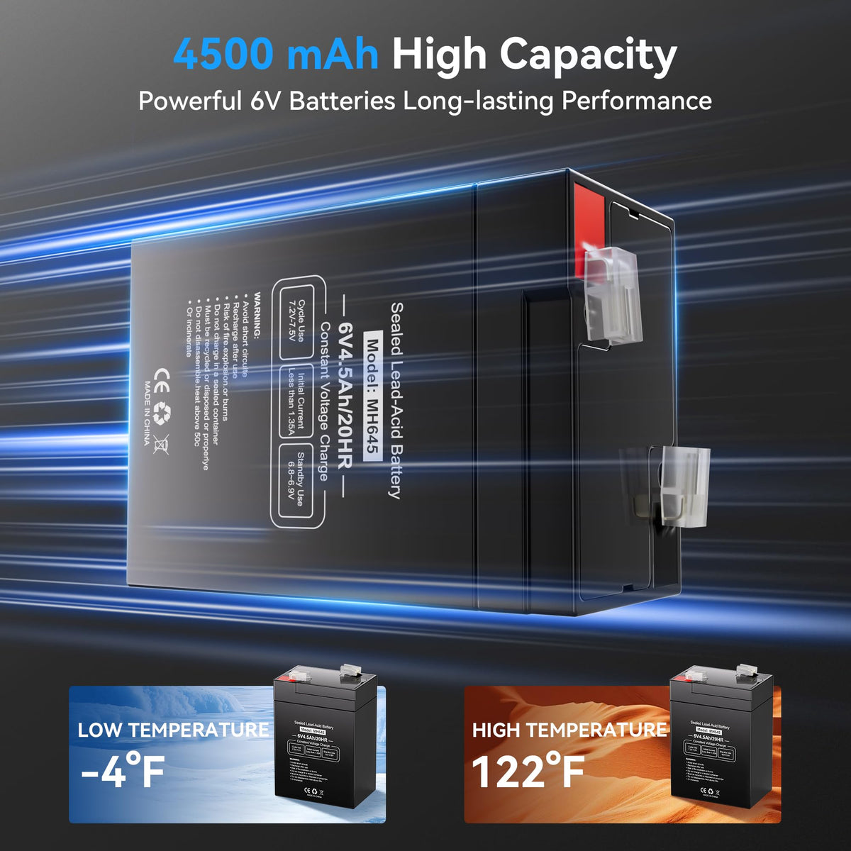 6V 4.5Ah Rechargeable SLA AGM Battery, 6 Pack W390