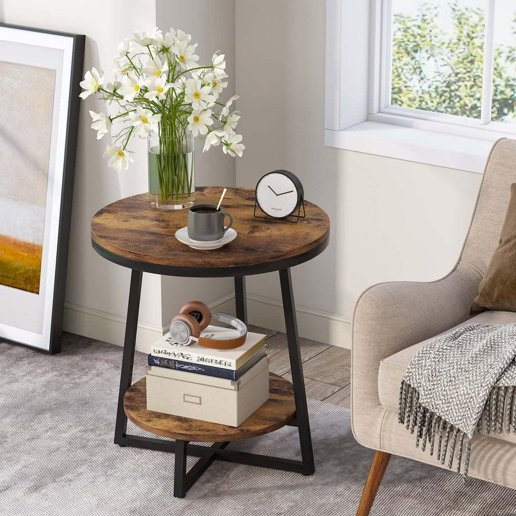 2 Tier Round End Table with Storage Shelf A1117