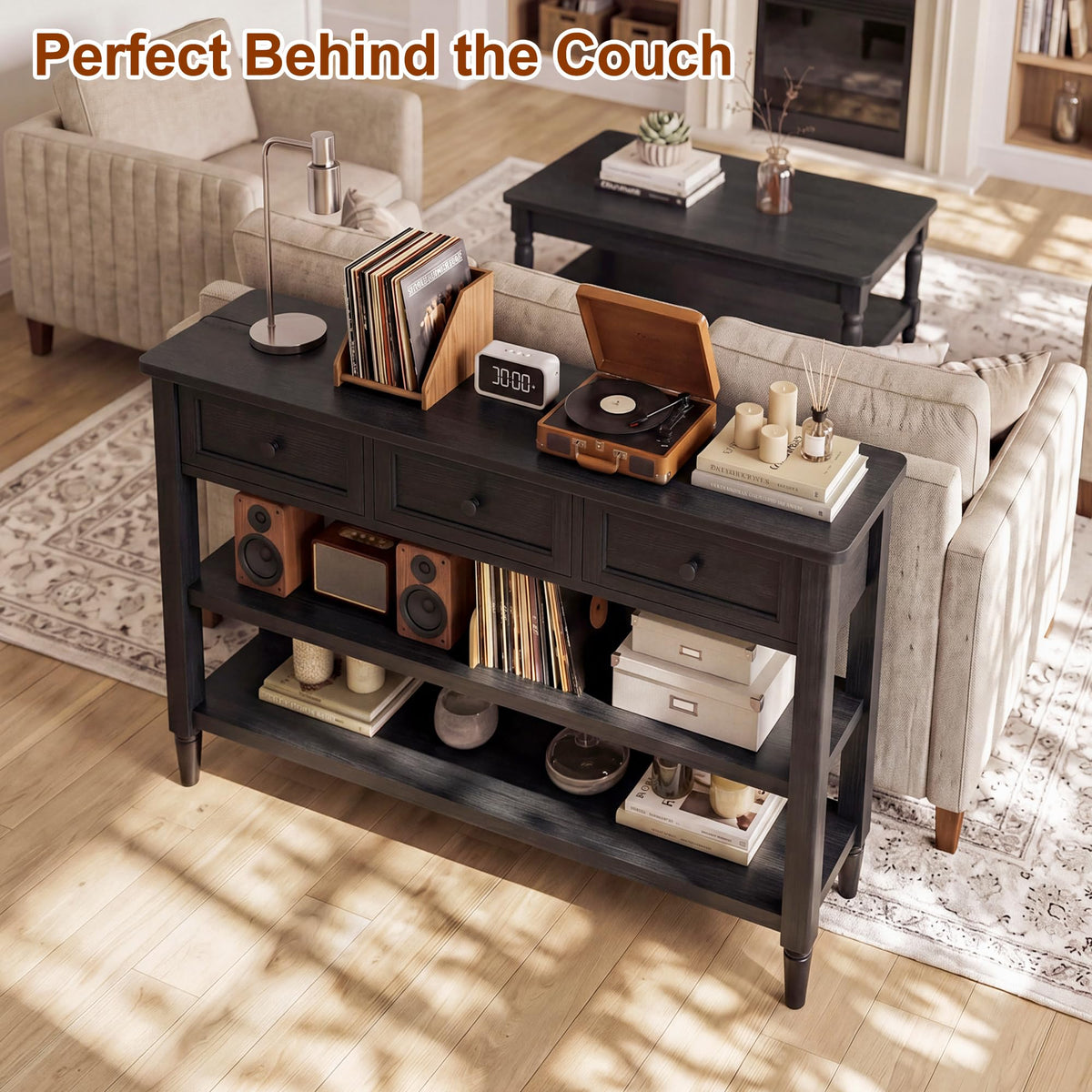 43" Farmhouse Entryway Table with 3 Drawers 2 Shelves A4801