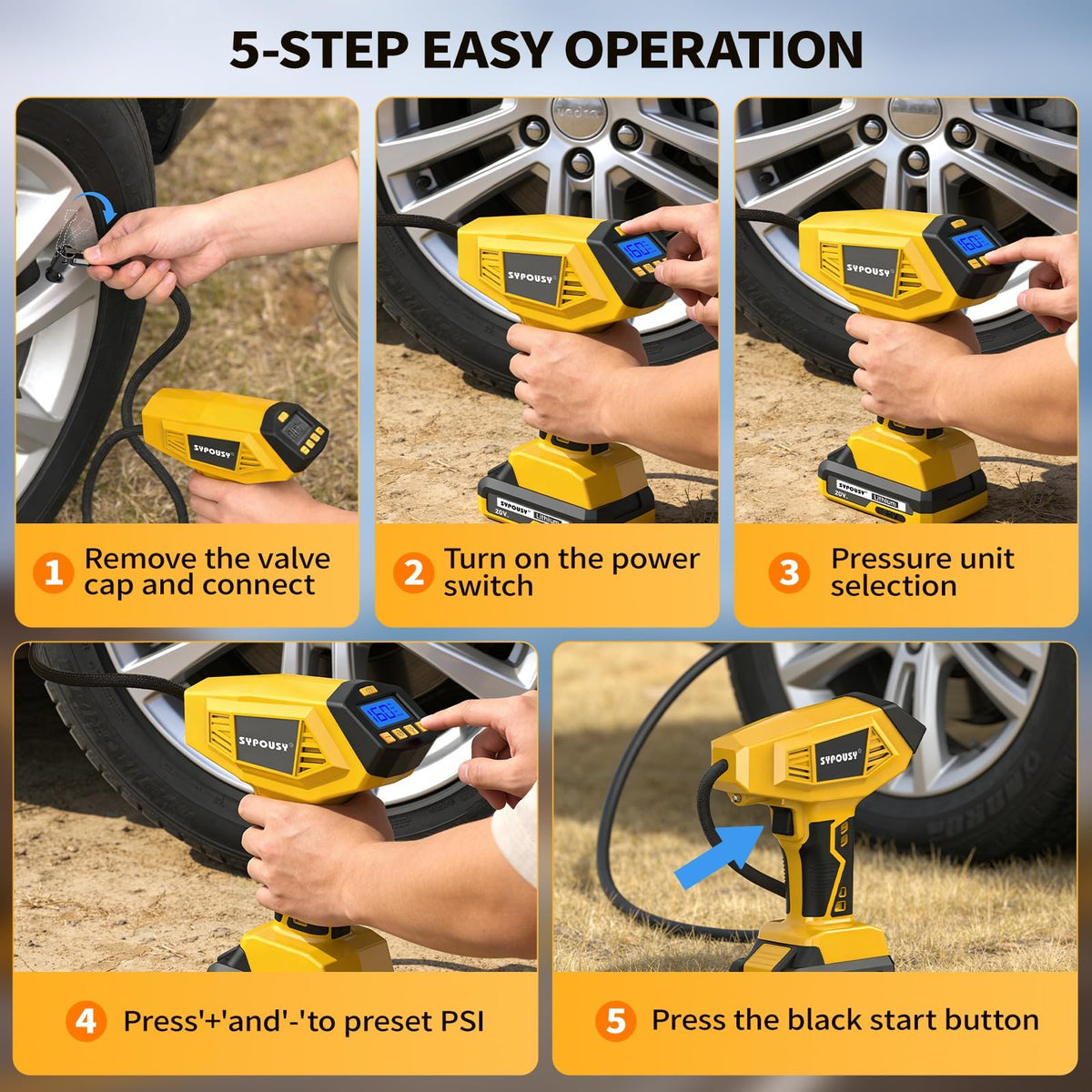Cordless Tire Inflator Portable Air Compressor 160PSI T687646