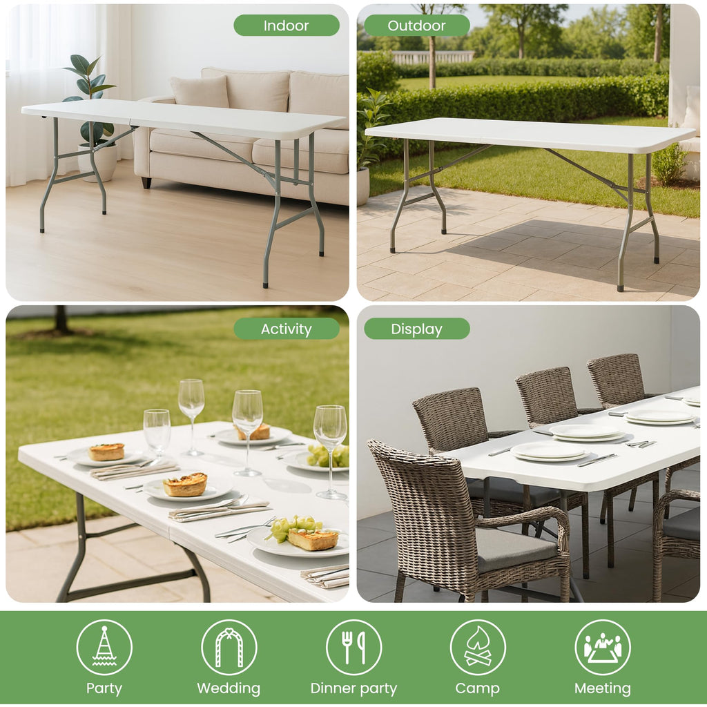 White Plastic Folding Table with Carry Handle H236945