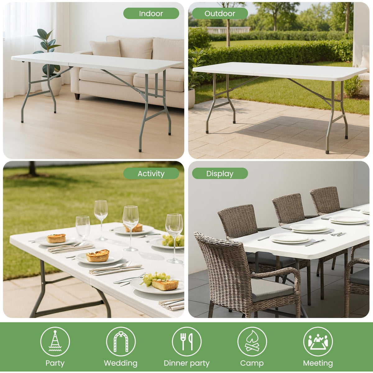 White Plastic Folding Table with Carry Handle H236945