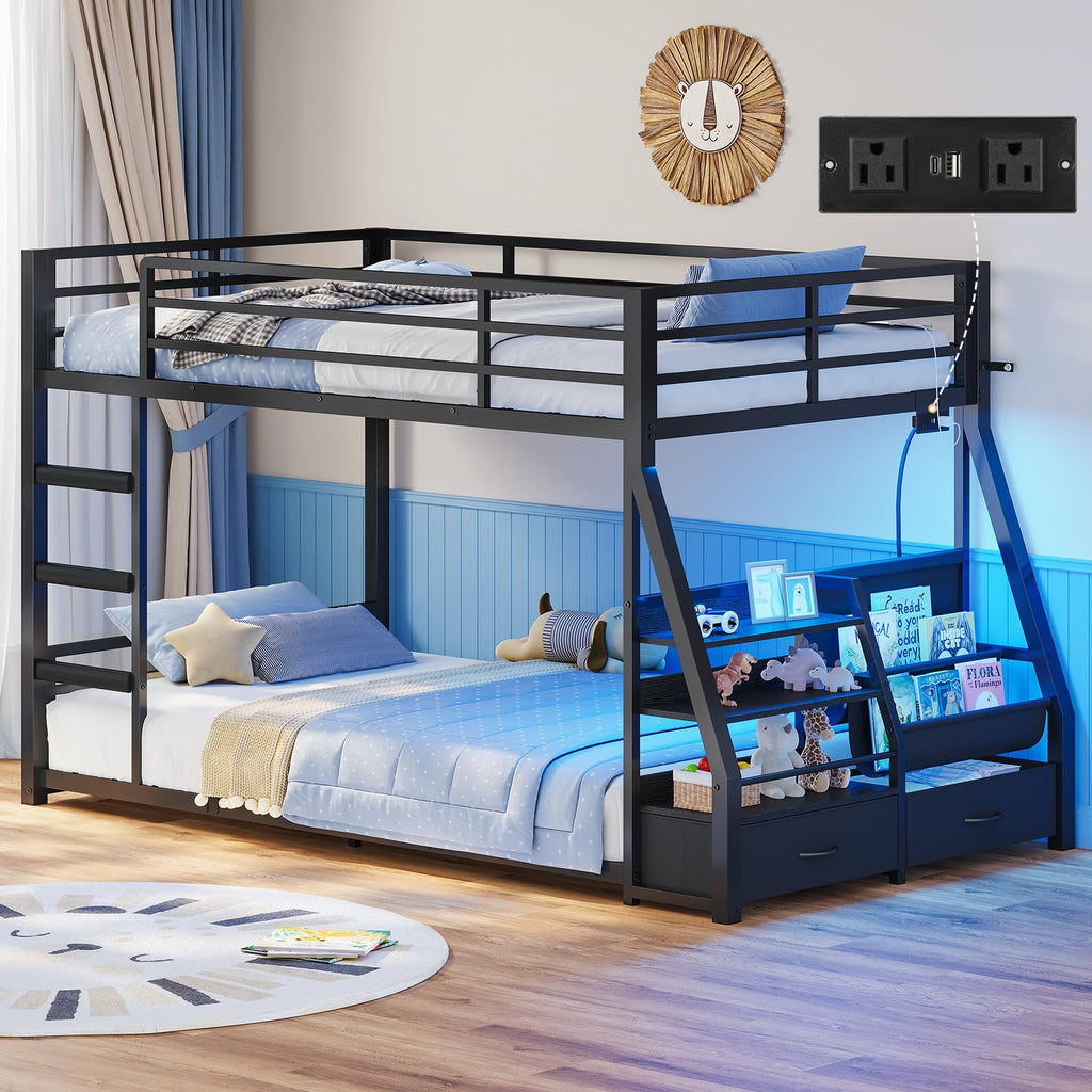 Black Bunk Bed with Bookshelves and Storage Drawers K875527