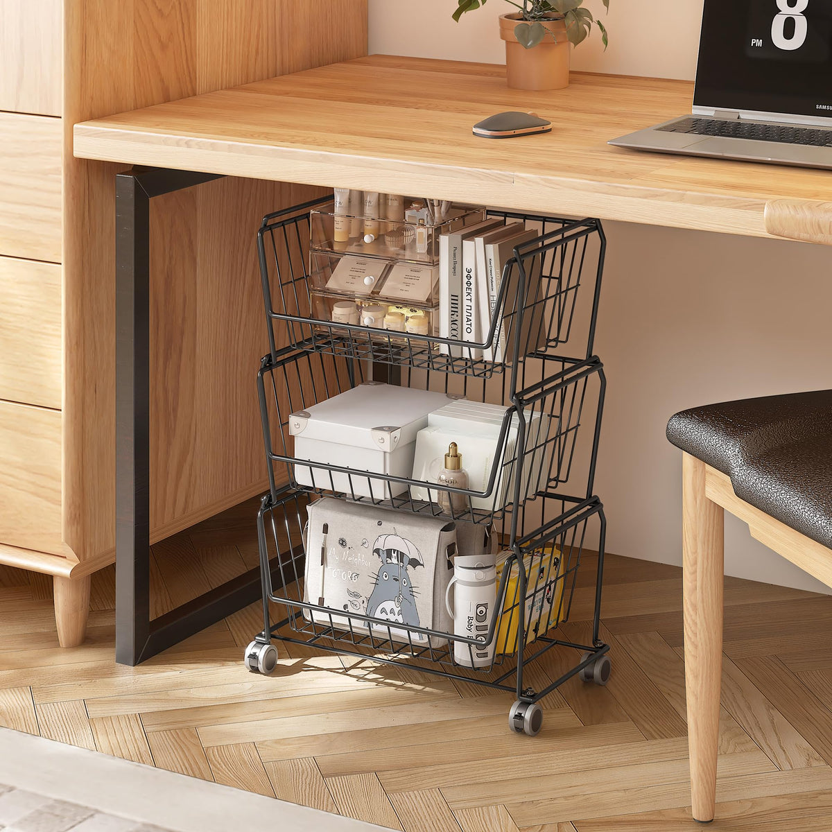 4-Tier Stackable Wire Storage Baskets with Wheels D89600
