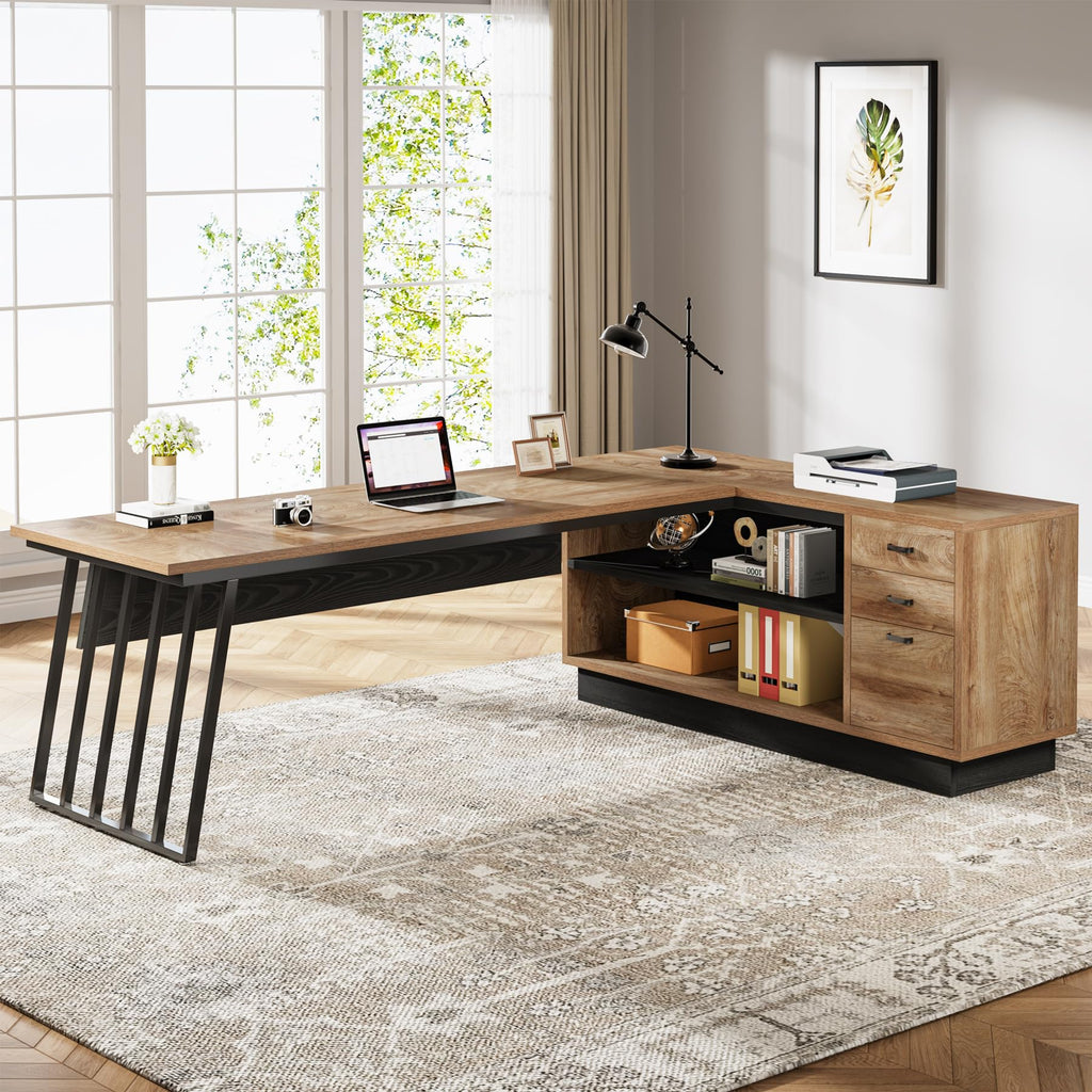 71-Inch L-Shaped Executive Desk with Cabinet J302023