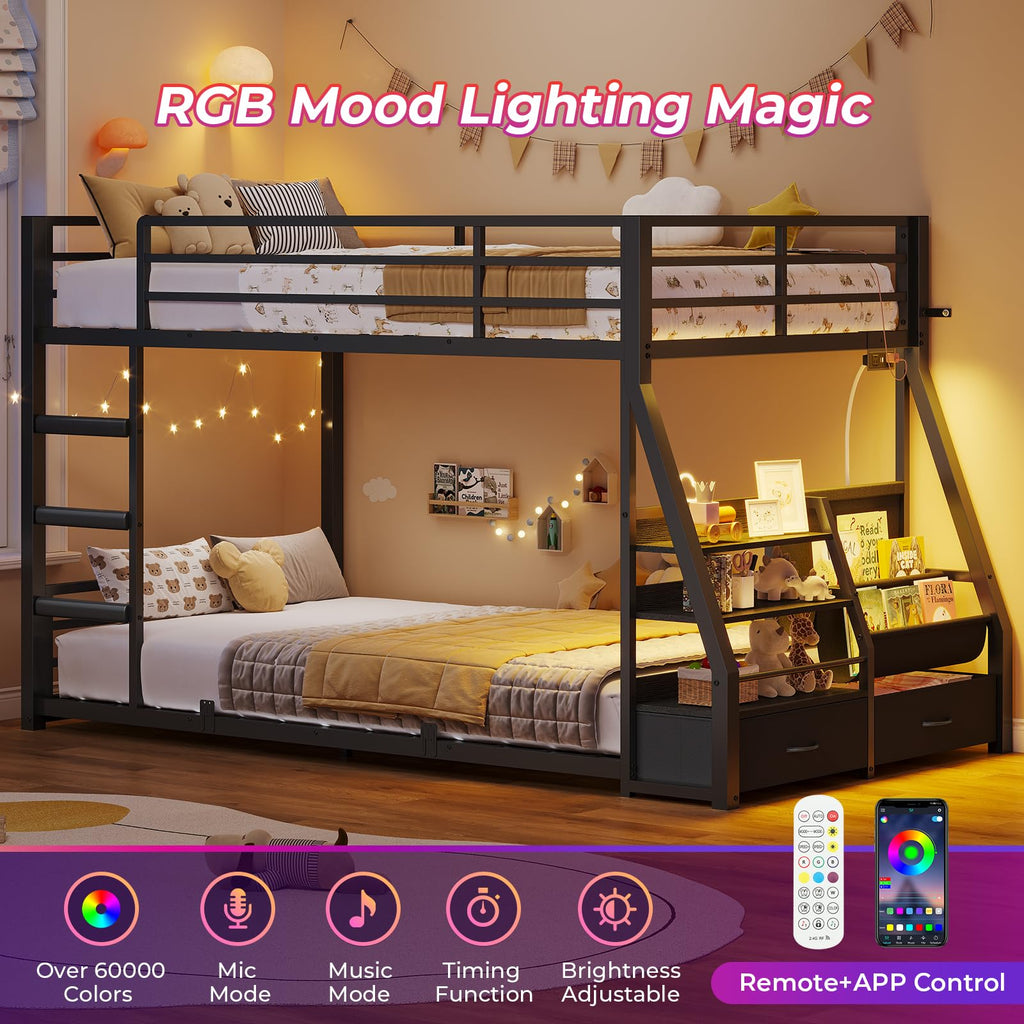 Black Bunk Bed with Bookshelves and Storage Drawers K875527