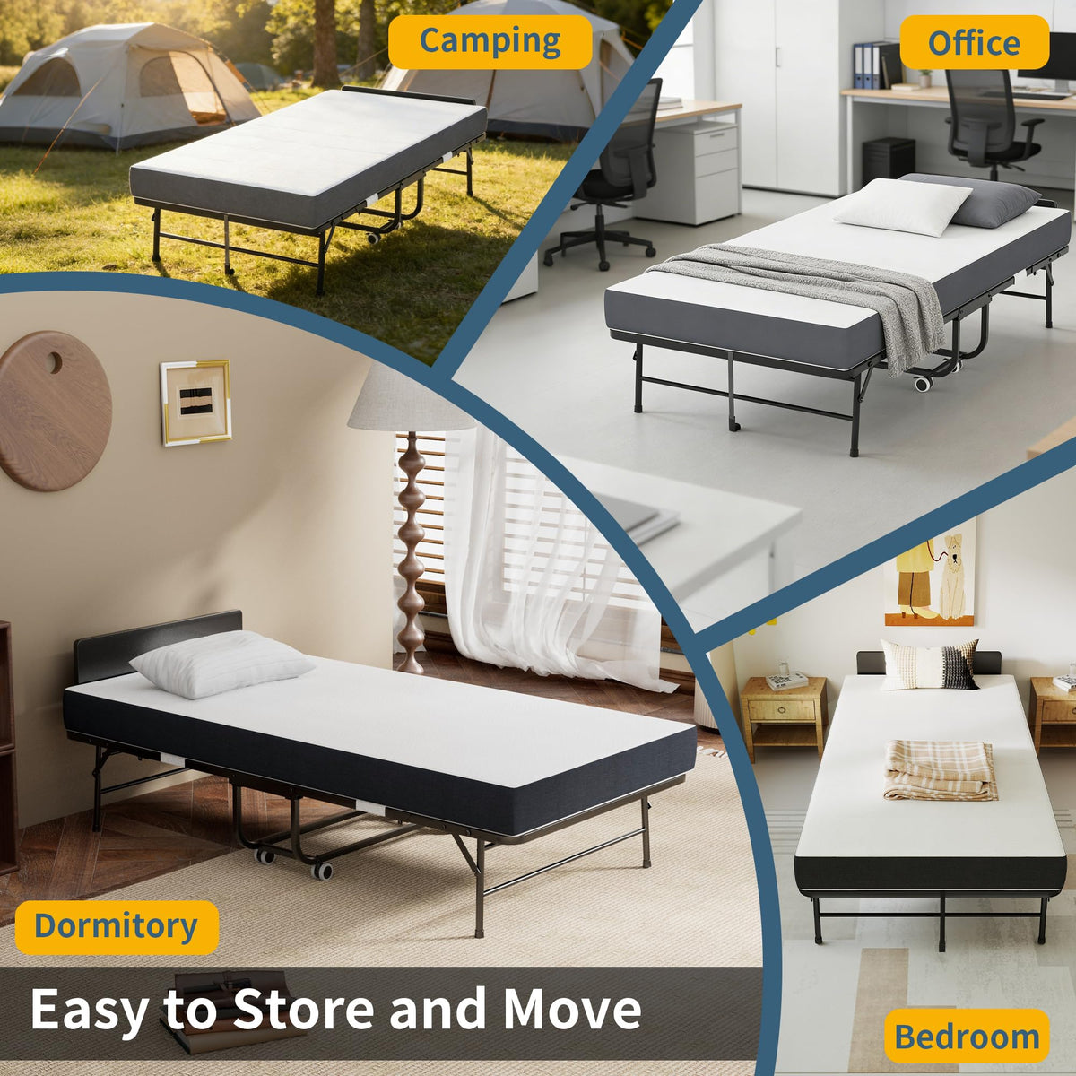 Folding Bed with Mattress, 75" x 38" Twin Size R3787
