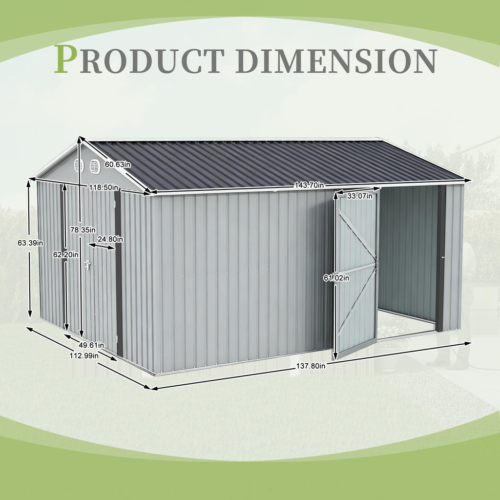 10x12 FT White Metal Storage Shed with Lockable Doors Y78239
