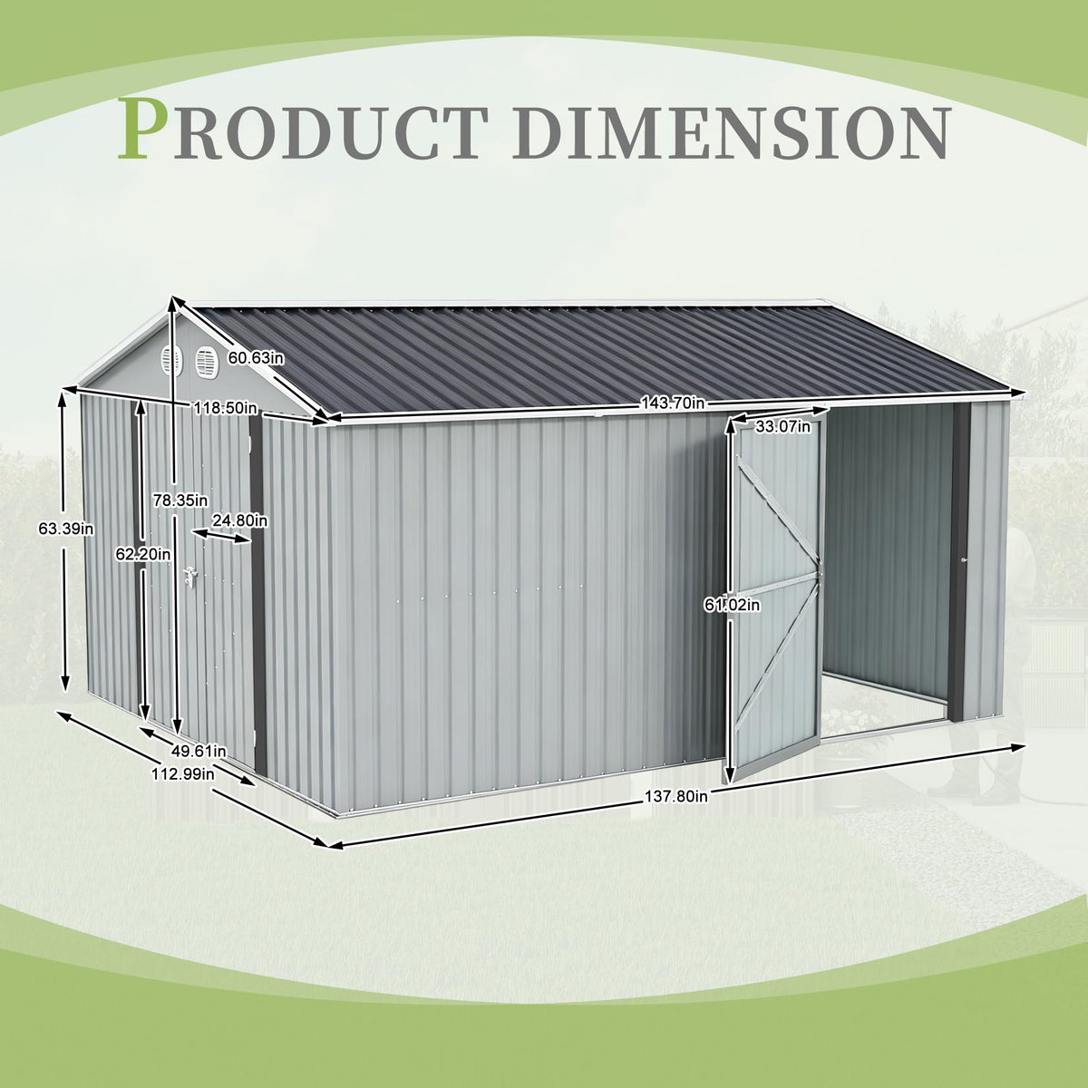 10x12 FT White Metal Storage Shed with Lockable Doors Y78239