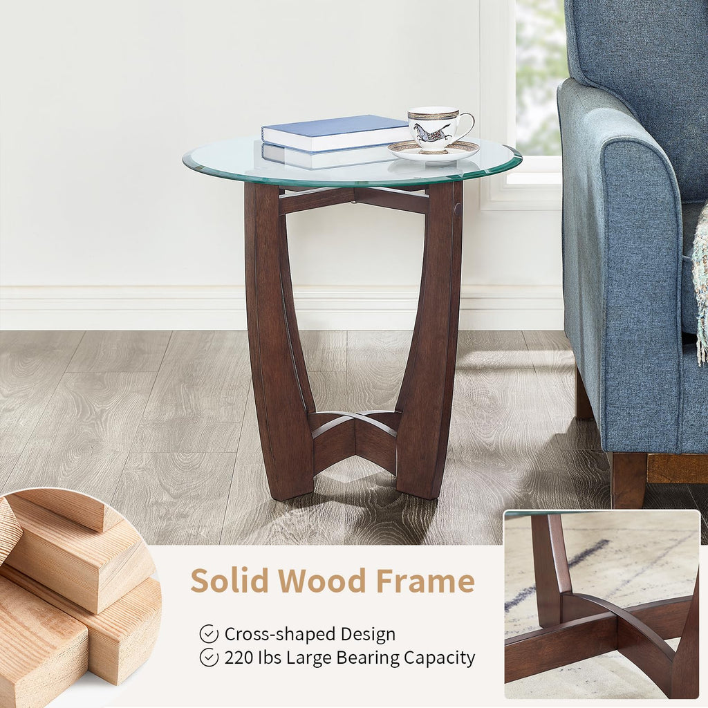 Round Glass End Table with Wood Base Z404150