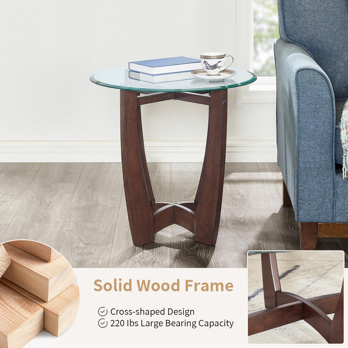 Round Glass End Table with Wood Base Z404150