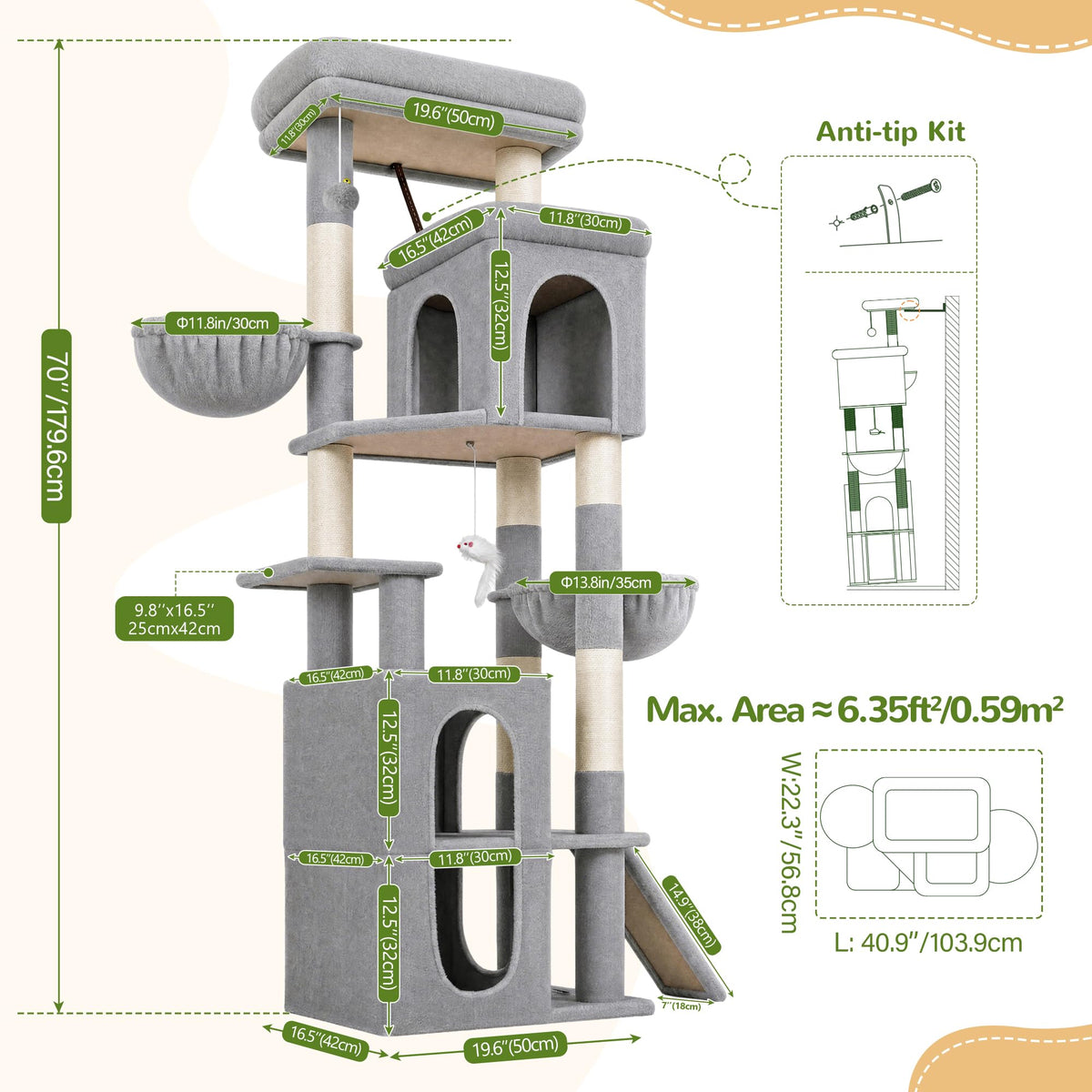 70 inch Light Grey Cat Tree Condos B663764