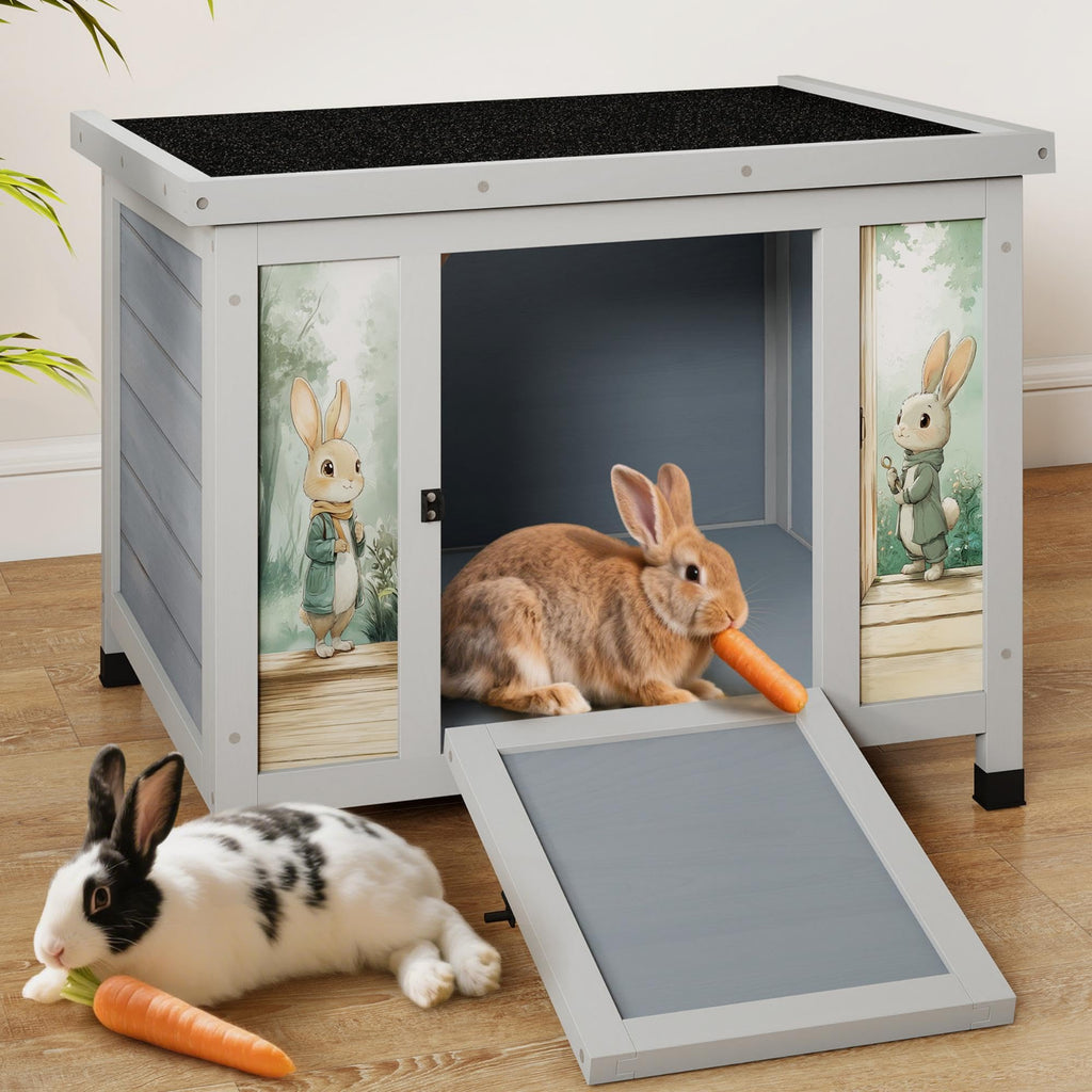 24 Inch Weatherproof Wooden Rabbit Hutch with Non-Slip Ramp N68517