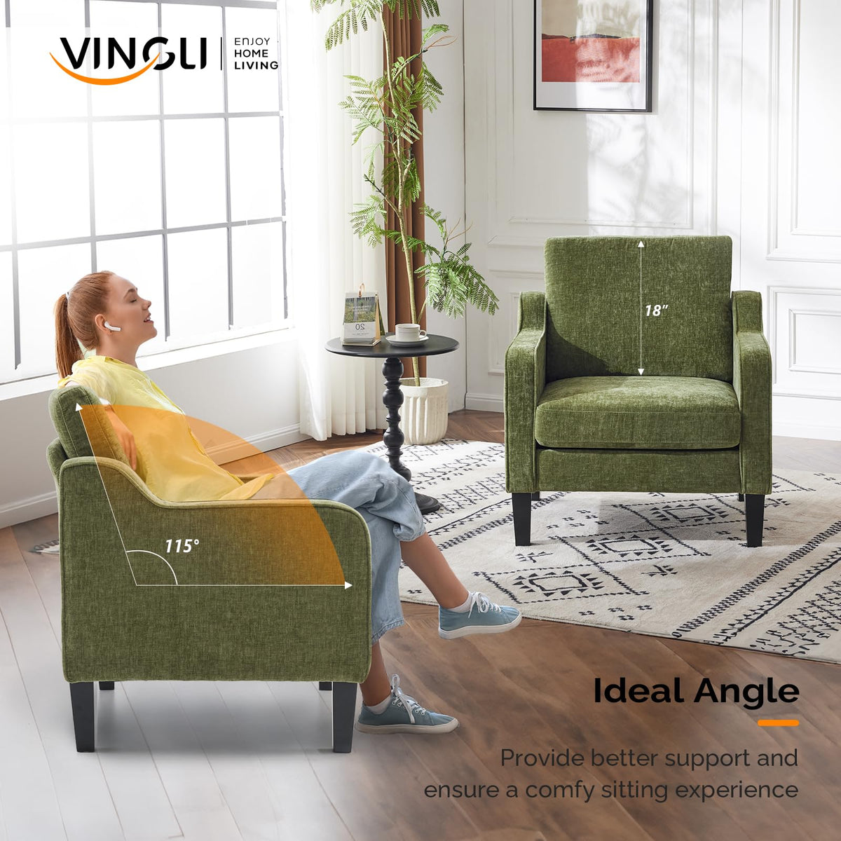 Olive Green Chenille Accent Chairs Set of 2 X384240