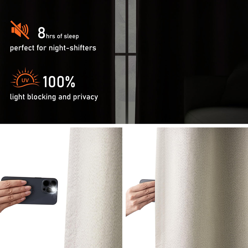 Blackout Linen Curtains 92 Inch 2 Panels H5051