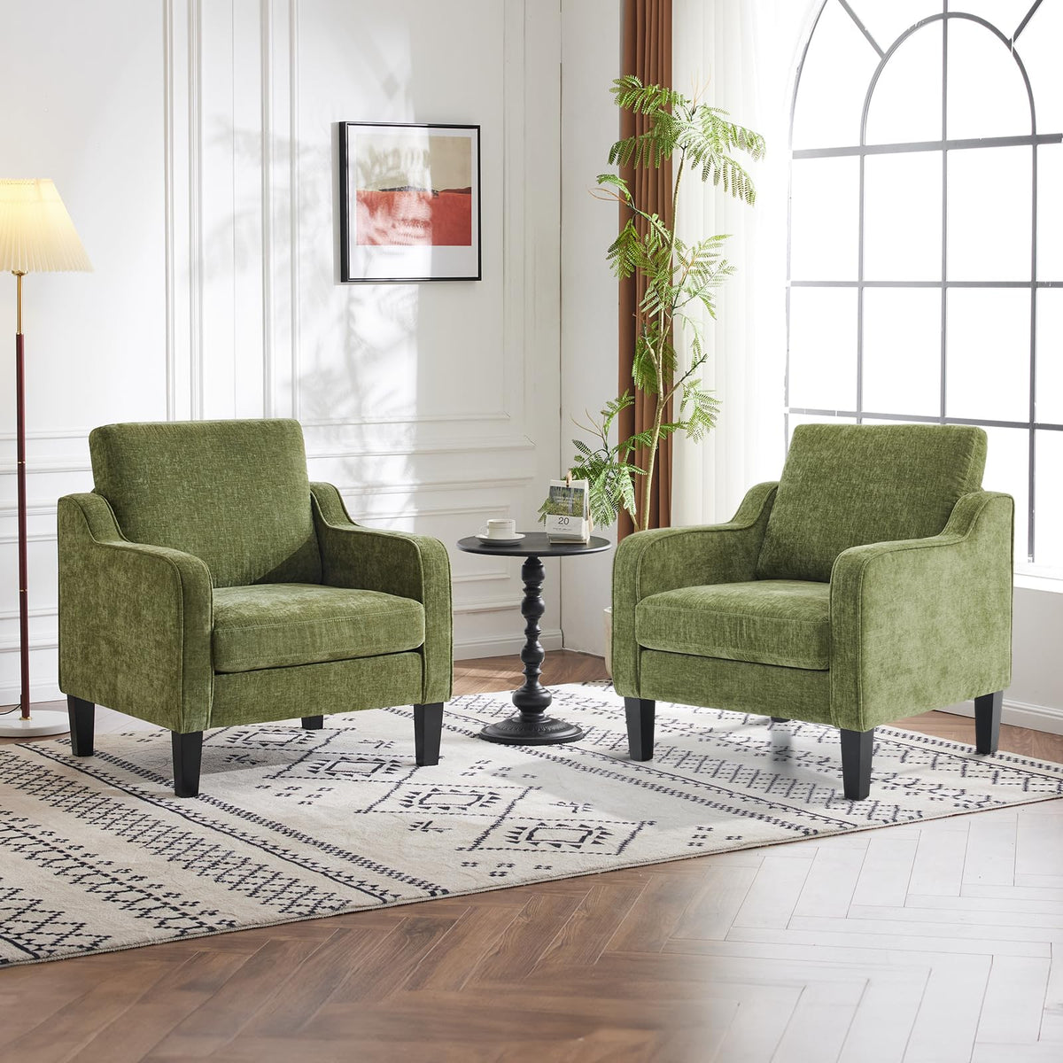 Olive Green Chenille Accent Chairs Set of 2 X384240