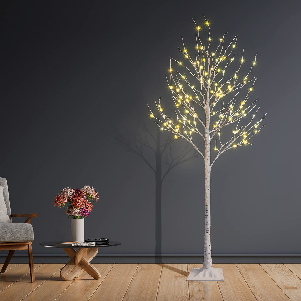 2 Pack 8FT 132 LED Lighted Artificial Birch Tree Warm White H564527