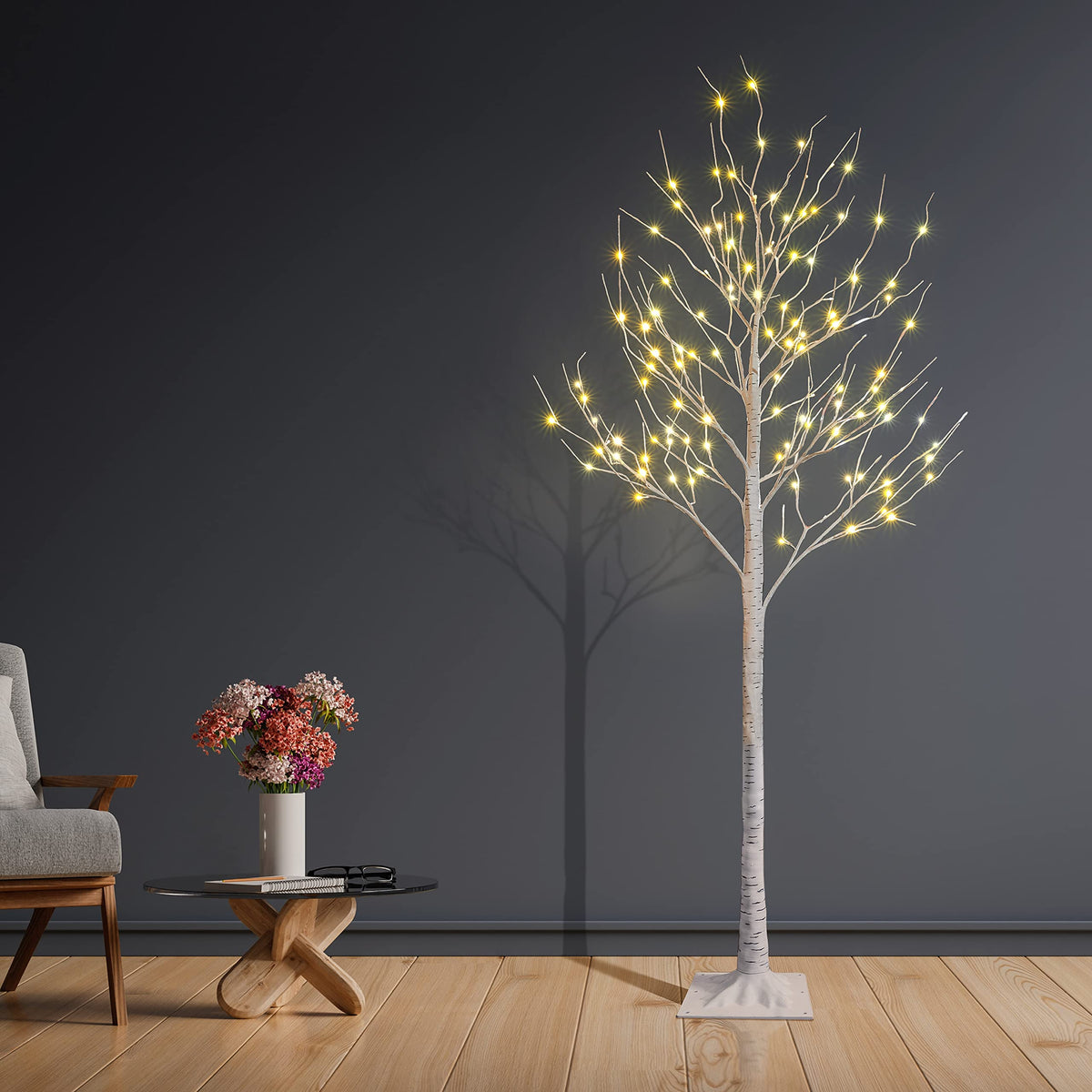 2 Pack 8FT 132 LED Lighted Artificial Birch Tree Warm White H564527