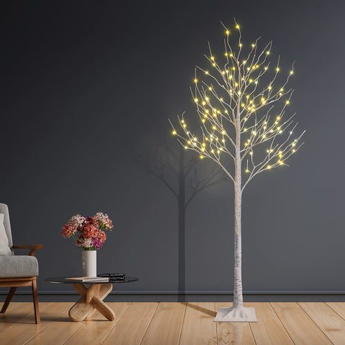 2 Pack 8FT 132 LED Lighted Artificial Birch Tree Warm White H564527
