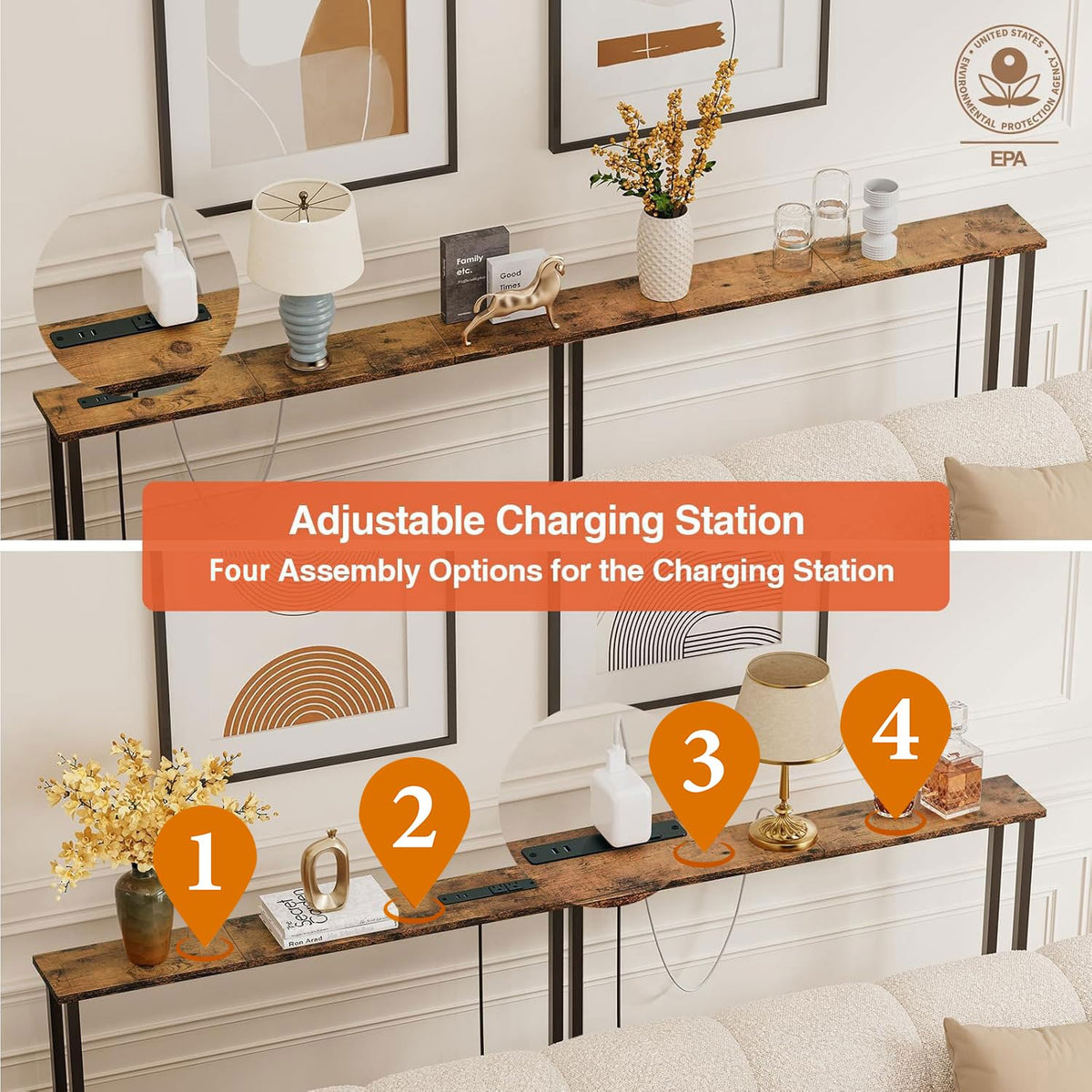 78" Narrow Console Sofa Table with Power Outlets & 2 USB Ports U7747