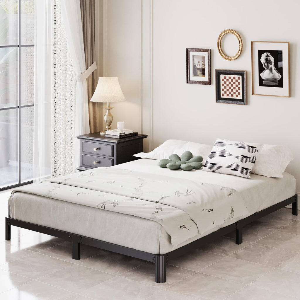 Black 7 Inch Queen Metal Platform Bed Frame Y962689