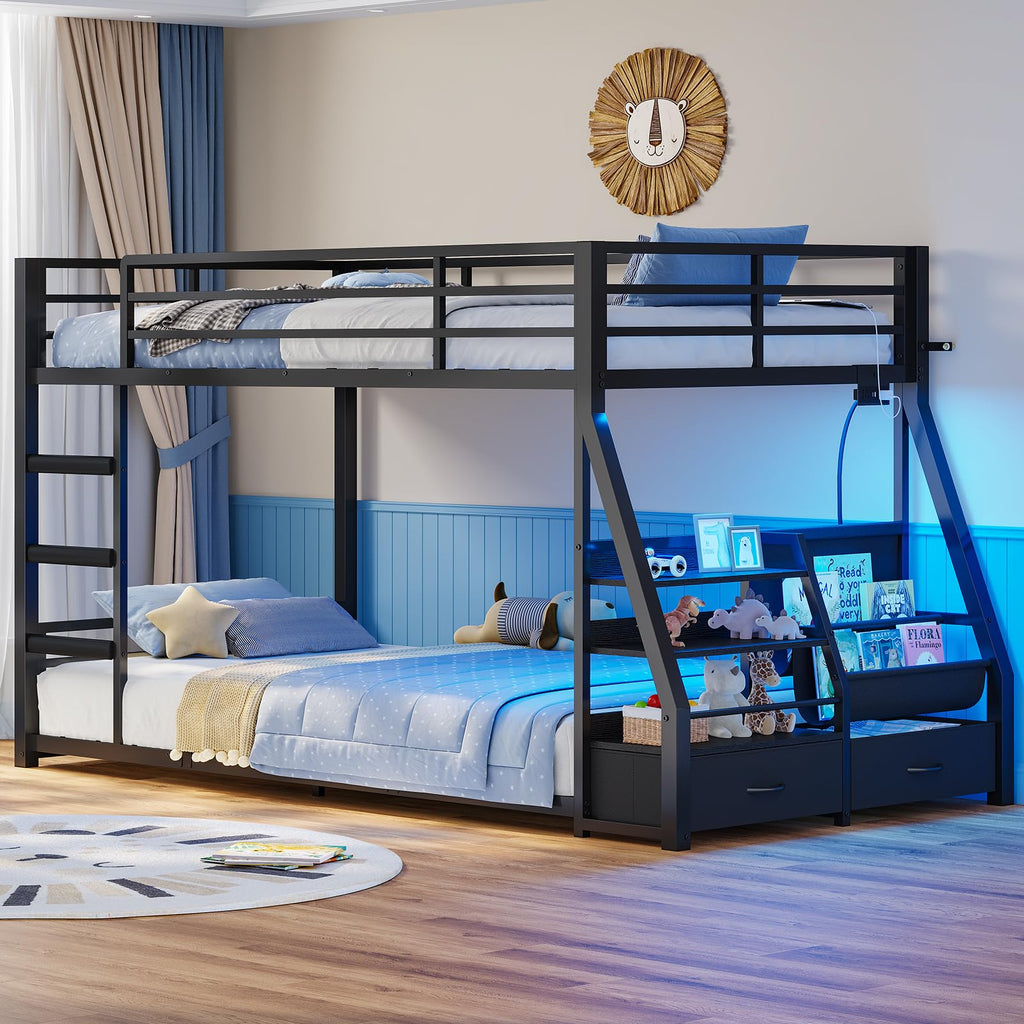 Black Bunk Bed with Bookshelves and Storage Drawers K875527
